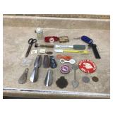 Vintage advertising items including shoehorns Coke cap keychain and more