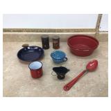 Enamel pieces coal bucket ashtray vintage baking tins