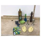 Mid-century decor and accessories including swan wall hangings recipe book