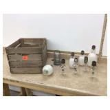 Antique wooden crate with vintage lightbulbs