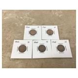 5 INDIAN HEAD PENNIES - COINS CURRENCY