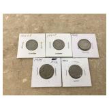 5 BUFFALO NICKELS - COINS CURRENCY