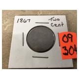 1867 TWO CENT PIECE - COINS CURRENCY