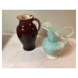 2 VINTAGE POTTERY PITCHERS
