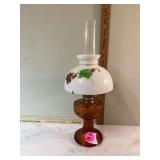 Vintage Mid Century Modern Hurricane Lamp with Tall Chimney and Milk Glass Shade