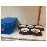 Six Limoges Revolutionary War plates in tote with lid