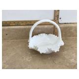 White glass basket with raised hobnail pattern White glass basket with raised hobnail pattern