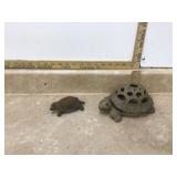Decorative turtle-themed candleholder and cast iron turtle figurine Decorative turtle-themed candleholder and cast iron turtle figurine