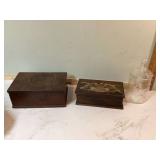 - Two vintage wooden trinket boxes- Glass jar with lid featuring