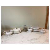 China dinnerware set with serving pieces and condiment set