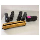 4 vintage toy train engines grain cart coal cart