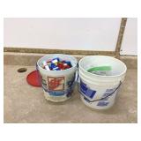 Two pails of vintage blocks