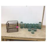 Various blue mason jars