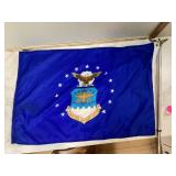 Blue background white stars and crest