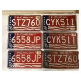 1 Vintage 1976 Michigan license plates2 Matching set of