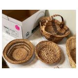 Rustic decor items including wicker baskets mini wooden chair