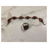 Silver and amber jewelry set