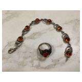 Amber jewelry set bracelet & ring
