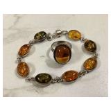 Silver and amber jewelry set