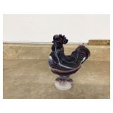 Large rooster-shaped dish with marbled glass design