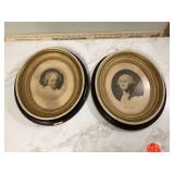 Antique oval portraits of George and Martha Washington