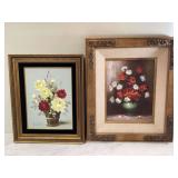 Framed & signed red white flower oil paintings