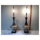 Vintage Hollywood Regency Lamps with Brass Marble Base Mid Century