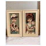 Vintage paint by number portraits of boy and girl