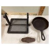 Antique cast iron pan with napkin holder