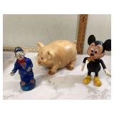 Vintage Mickey Mouse figure large piggy bank metal clown bank