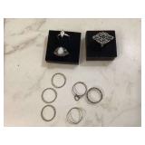 One marked sterling silver ring 8 unmarked rings