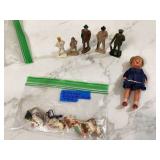 Antique Cracker Jack toys and 4 plastic toy figures