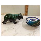 Collectible pottery bear art glass bowl