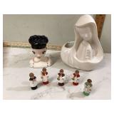 Vintage pottery planter head vase altar boy figurines