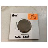 1865 TWO CENT PIECE - COINS CURRENCY