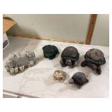 Decorative lawn ornaments of turtles and frogs