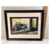 Artwork of vintage Cushman motorcycle framed