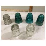 6 GLASS INSULATORS - GLASS