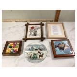 Vintage stitched art painted deer scene on saw blade Hawaiian fish art tile
