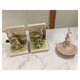 Vintage koi fish trinket soap dish and pheasant book