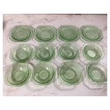 Set of 8 uranium glass Madrid green bowls and 4 bread & butter