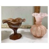 Vintage Imperial Slag Compote Fenton Melon Ruffled Vase