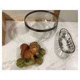 Mid-century modern squirrel plaque & George Briard serving bowl with silver overlay