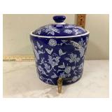 Antique blue and white porcelain drink dispenser with brass spigot