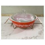 1960s Pyrex casserole set with lid and cradle