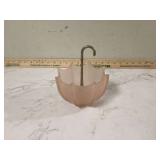 Pink satin glass dish with umbrella design