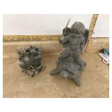 Sculpture of angel on turtle with mini bird bath