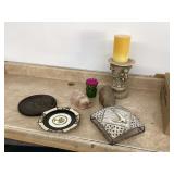 Candle stand candles wall decor rocks plates