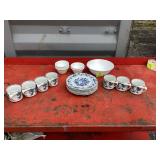 Blue white dishes milk glass basket chip bowl