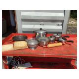 Kitchen essentials Revere Ware pots cast-iron pan cutting boards